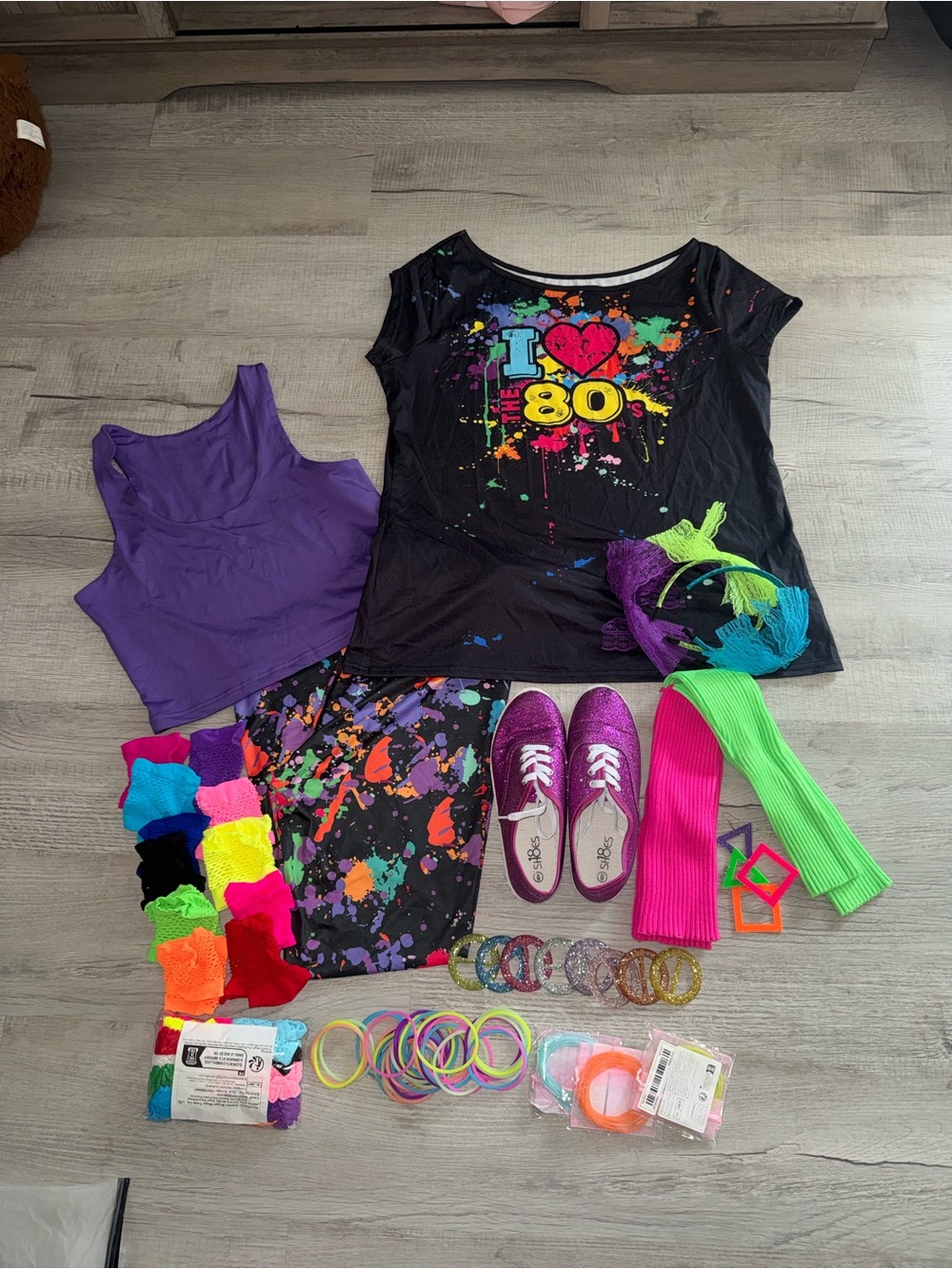 Everything you need for an awesome 80s costume in one bundle! 🌈💜🩷💚